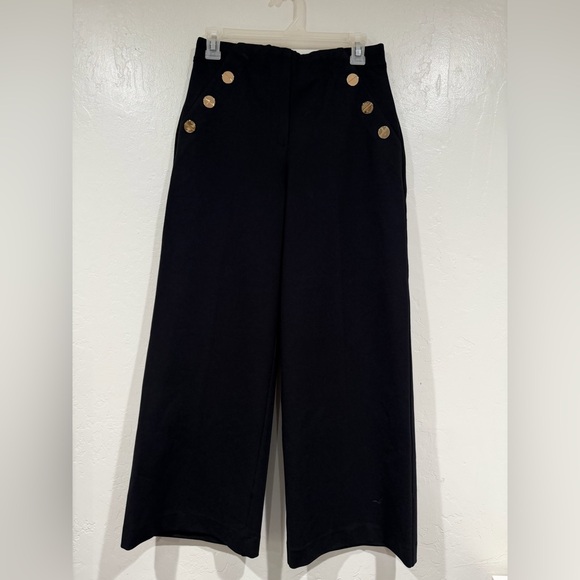 Spanx Black Wide-Leg with Gold Ponte Buttons Sailor Dress Pants size S